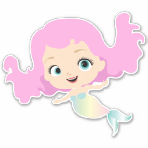 Niedliche Meerjungfrau mit rosa Haar Aufkleber