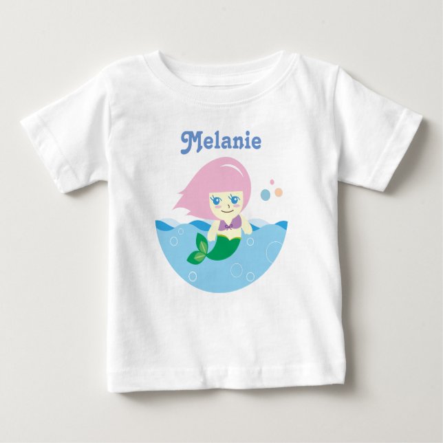 Niedliche Meerjungfrau mit rosa Haar Personalisier Baby T-shirt (Vorderseite)