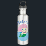 Niedliche Meerjungfrau mit rosa Haar Personalisier Edelstahlflasche<br><div class="desc">Ein hübscher Cartoon aus einer Meerjungfrau mit rosa Haaren und blauen Augen. Personalisierte Kinderflasche.</div>