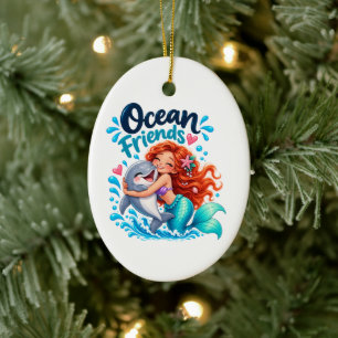Niedliche Meerjungfrau Ozean Freunde Delfin Kaffee Keramik Ornament