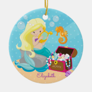 Niedliche Meerjungfrau Personalisierter Weihnachts Keramik Ornament