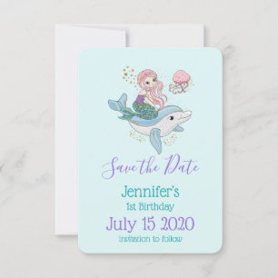 Niedliche Meerjungfrau Rafting a Dolphin Geburtsta Save The Date