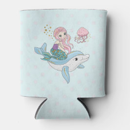 Niedliche Meerjungfrau Reiten auf einem Dolphin Dosenkühler