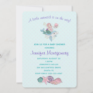 Niedliche Meerjungfrau Reiten auf einem Dolphin Einladung