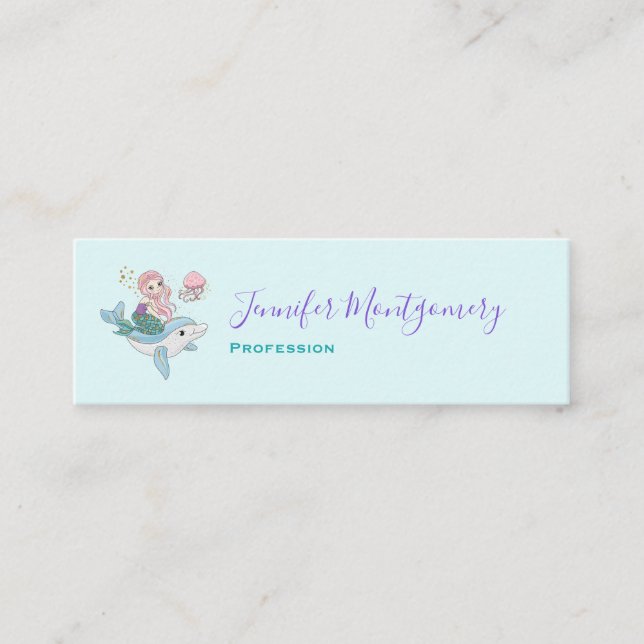 Niedliche Meerjungfrau Reiten auf einem Dolphin Mini Visitenkarte (Vorderseite)