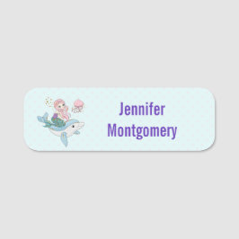 Niedliche Meerjungfrau Reiten auf einem Dolphin Namensschild