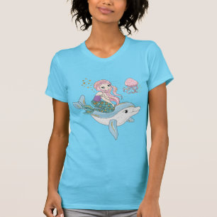 Niedliche Meerjungfrau Reiten auf einem Dolphin T-Shirt