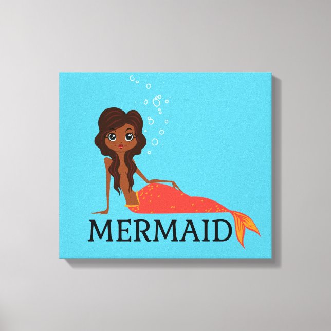 Niedliche Meerjungfrau (schönes Schwarzes Mädchen) Leinwanddruck (Vorderseite)