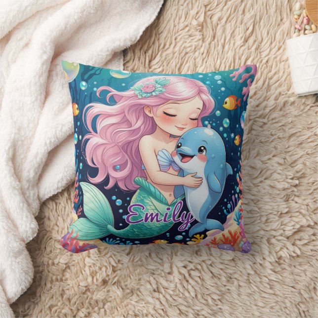 Niedliche Meerjungfrau und Dolphin Pillow - Person Kissen (Decke)