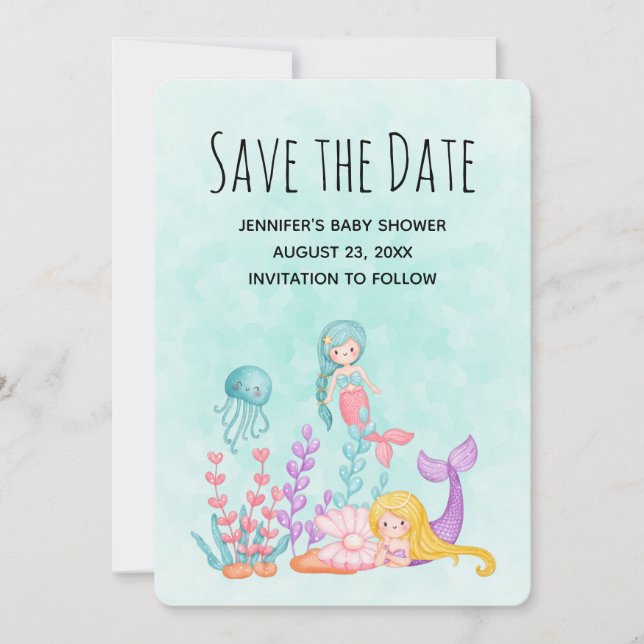 Niedliche Meerjungfrau unter Wasser Save The Date (Vorderseite)