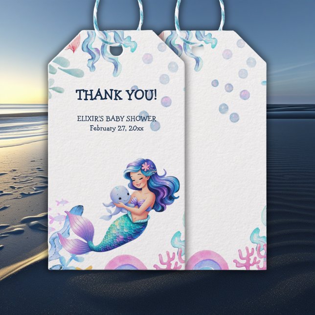 Niedliche Meerjungfrau Unterwasserfarbe Babydusche Geschenkanhänger (Von Creator hochgeladen)