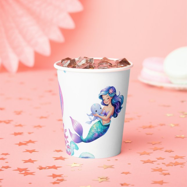 Niedliche Meerjungfrau Unterwasserfarbe Babydusche Pappbecher (Insitu)