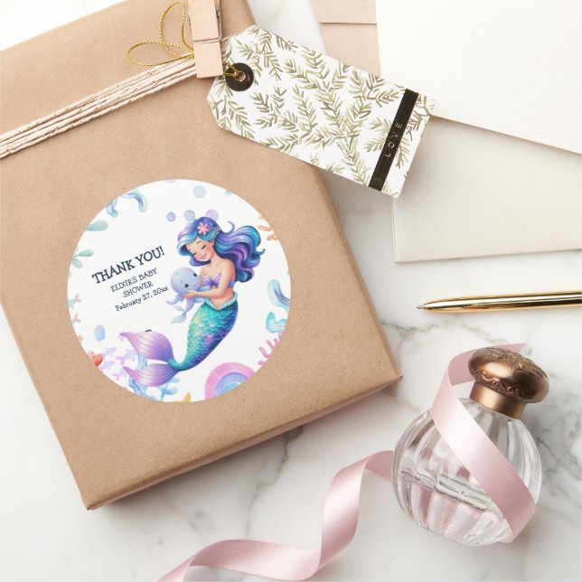Niedliche Meerjungfrau Unterwasserfarbe Babydusche Runder Aufkleber (Schenken)