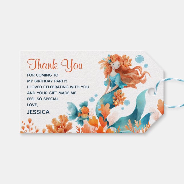 Niedliche Meerjungfrau Wasserfarbe Kinder Geburtst Geschenkanhänger (Vorderseite (Horizontal))