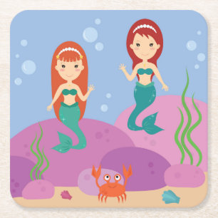 Niedliche Meerjungfrauen schwimmen unter Wasser Rechteckiger Pappuntersetzer