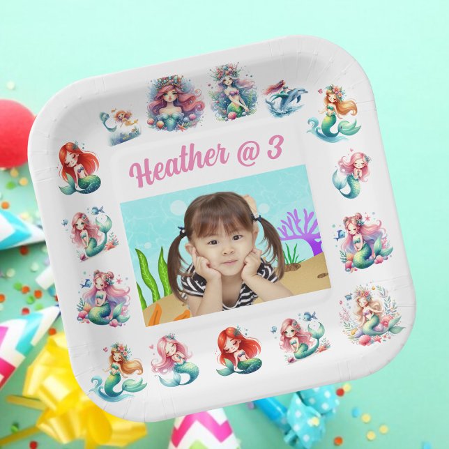 Niedliche Meerjungfrauen unter dem Foto Kindergebu Pappteller (Von Creator hochgeladen)