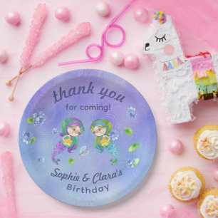 Niedliche Meerjungfrauen unter dem Meer - Zwilling Pappteller