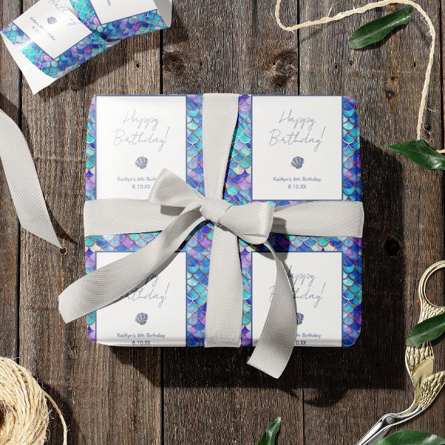 Niedliche Meerjungfrauenskales Muster Kleine Mädch Geschenkpapier (Von Creator hochgeladen)