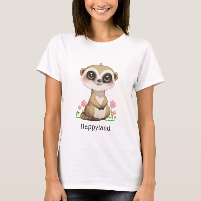 Niedliche Meerkat und Blume Personalisiert T-Shirt (Vorderseite)