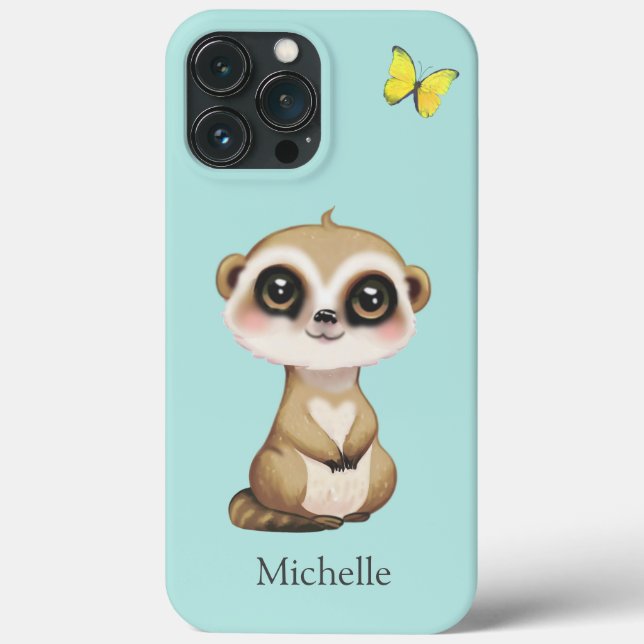 Niedliche Meerkat und Schmetterling auf Aquamarin Case-Mate iPhone Hülle (Rückseite)