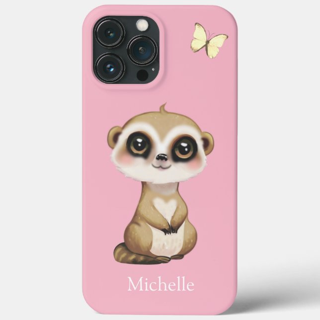 Niedliche Meerkat und Schmetterling auf rosa Case-Mate iPhone Hülle (Rückseite)