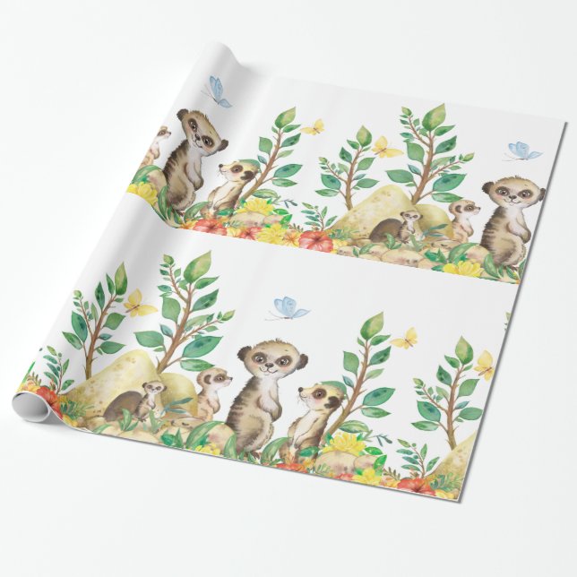Niedliche Meerkats Fun Kids Tiere glänzende Wrappi Geschenkpapier (Ungerollt)