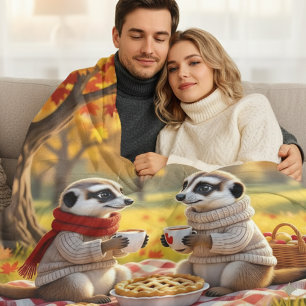 Niedliche Meerkats im Herbst Attraktion bei einem Fleecedecke