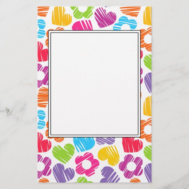 Niedliche mehrfarbige Blume und Herzen, gürtelarti Briefpapier (Vorderseite)