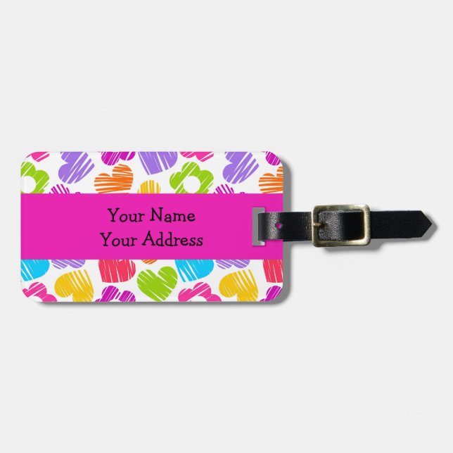 Niedliche mehrfarbige Blume und Herzen, gürtelarti Gepäckanhänger (Vorderseite horizontal)