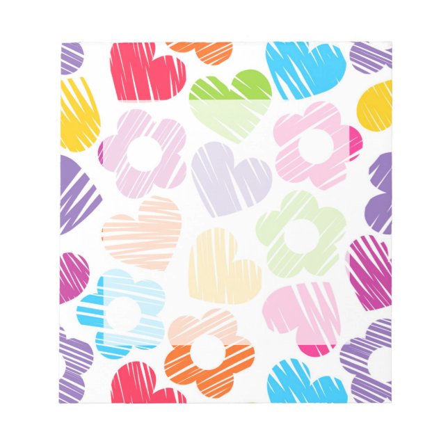 Niedliche mehrfarbige Blume und Herzen, gürtelarti Notizblock (Vorderseite)