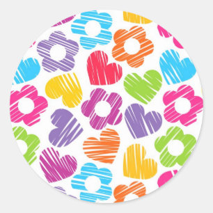 Niedliche mehrfarbige Blume und Herzen, gürtelarti Runder Aufkleber