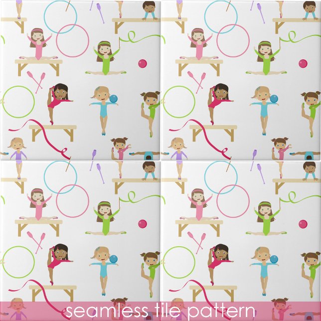 Niedliche mehrfarbige Gymnastik Kinder Nahtloses M Fliese (Cute Multicolored Gymnastics Kids Seamless Pattern Ceramic Tile)