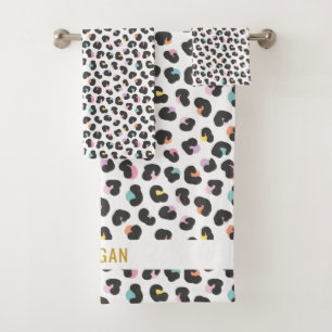 Niedliche mehrfarbige Leopardrucke Badhandtuch Set