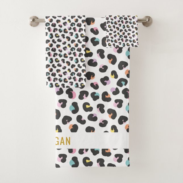 Niedliche mehrfarbige Leopardrucke Badhandtuch Set (Insitu)
