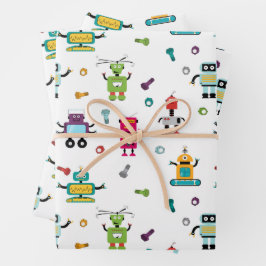 Niedliche mehrfarbige Roboter Kids Roboter Muster Geschenkpapier Set