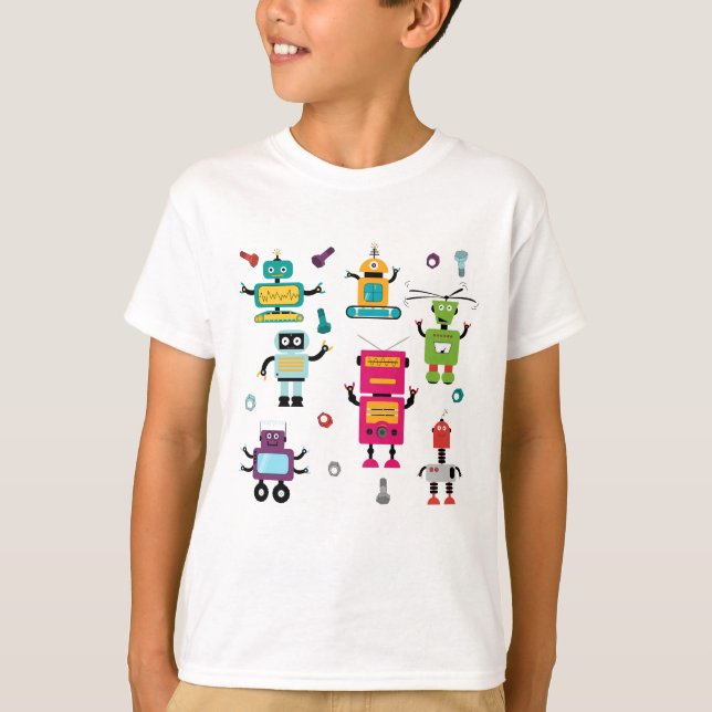 Niedliche mehrfarbige Roboter Kids Roboter Muster T-Shirt (Vorderseite)