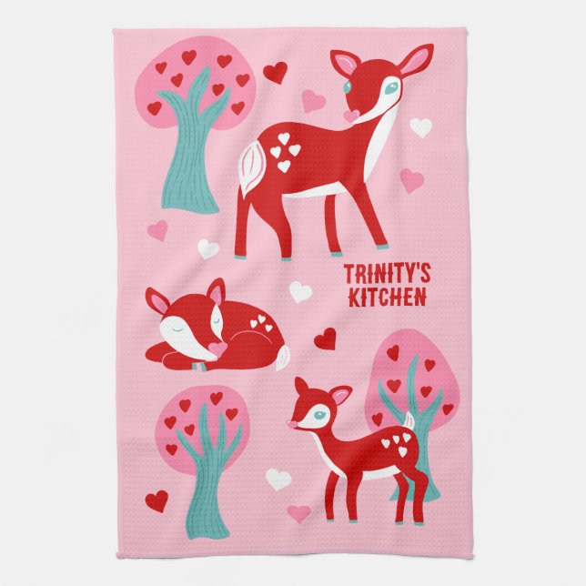 Niedliche Meldung "Red Deer Valentine Day Custom" Geschirrtuch (Vertikal)