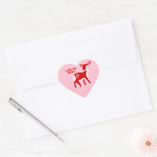 Niedliche Meldung "Red Deer Valentine Day Custom" Herz-Aufkleber