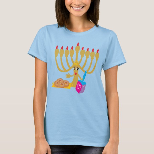 Niedliche Menorah & Dreidel Navy Blue T-Shirt (Vorderseite)