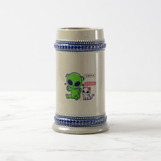 NIEDLICHE MEOKATZE MIT ALIEN BIERGLAS (Mittel)