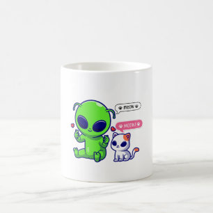 NIEDLICHE MEOKATZE MIT ALIEN KAFFEETASSE