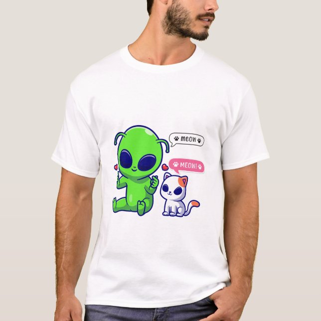 NIEDLICHE MEOKATZE MIT ALIEN T-Shirt (Vorderseite)