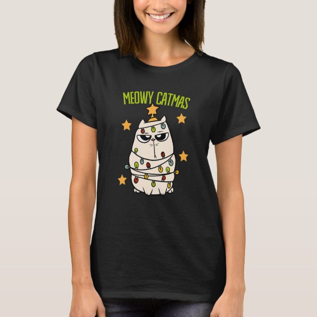 Niedliche Meowa Catmas Weihnachtskatze in Ligh T-Shirt (Vorderseite)