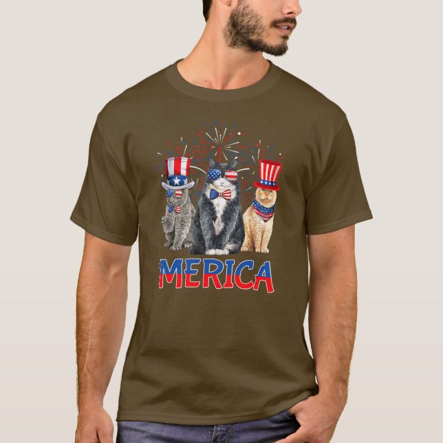 Niedliche Merica Uncle Sam Cat American USA Flag 4 T-Shirt (Vorderseite)