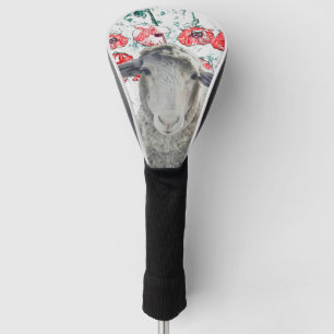 Niedliche Merino Sheep Animal Red Poppy Blume Golf Headcover