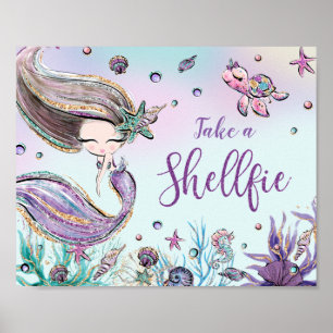 Niedliche Mermaid Birthday Baby Dusche Shellfie ne Poster