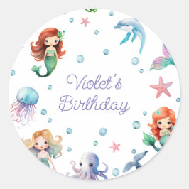Niedliche Mermaid Birthday Party Runder Aufkleber