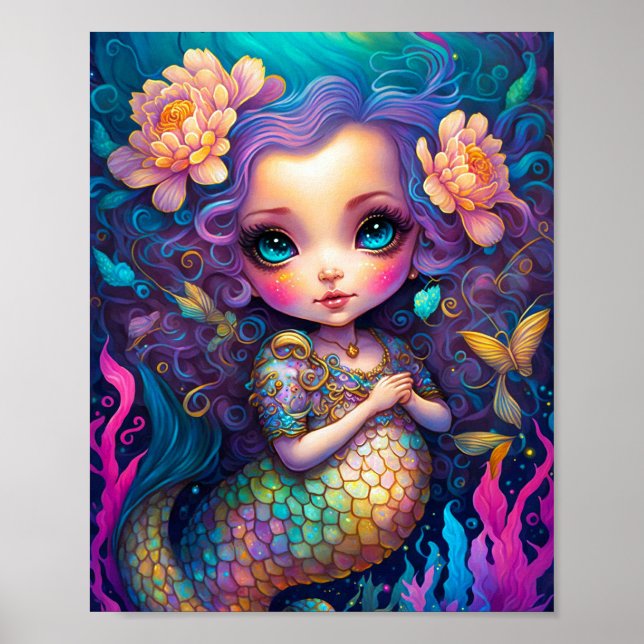 Niedliche Mermaid Fantasy Art Poster (Vorne)