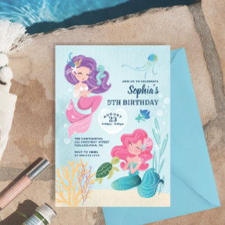 Niedliche Mermaid Geburtstagspartei Einladung