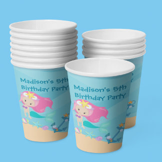Niedliche Mermaid Girl Beach Custom Kind Geburtsta Pappbecher